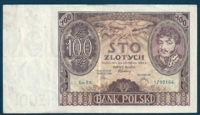 1934 r. Banknot  100 zł Stan III VF.