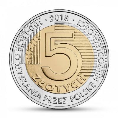 2018 r. 5 zł 100 - Lecie Niepodległości.