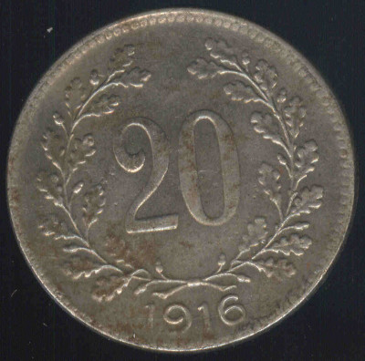 Austria 20 halerzy 1916