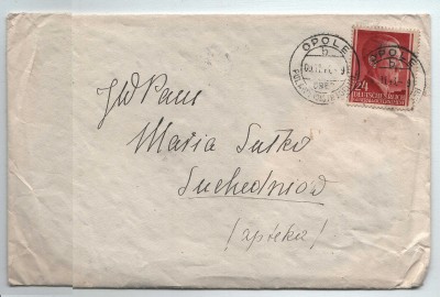 Całość pocztowa z Opola do Suchedniowa 1943