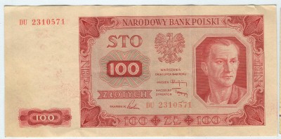Banknot 100 Złotych 1948 rok seria DU