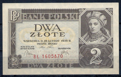 1936 r Banknot 2 zł UNC  BŁ.