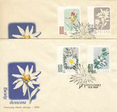 FDC 1957 S-146 Fi 876-880 Kwiaty chronione