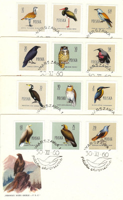 FDC 1960 S-219 Fi 1062-1073 Ptaki chronione w Polsce