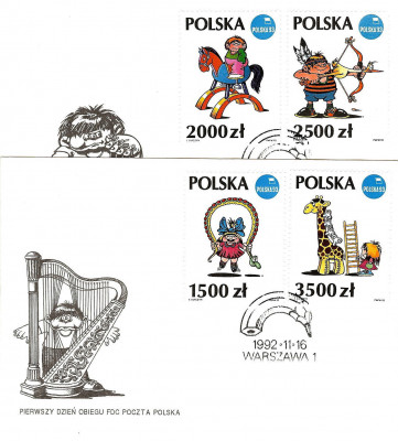 FDC 1992 S-933 Fi 3261-3264 Swiat ilustracji E.Lutczyna