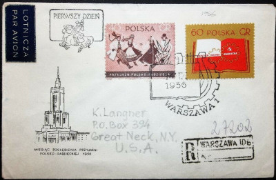 FDC 1956 Fi 833a-834; dopł 763, 834 Warszawa - N.Y. USA