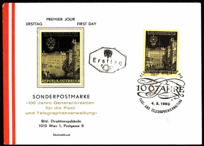 Austria FDC 1966 Mi 1202 Centenary of the Directorate-Genera