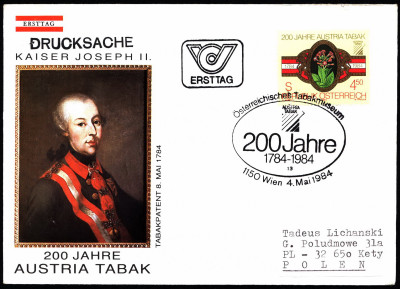 Austria FDC 1984 Mi 1769 Bicentenary of Austria Tabak