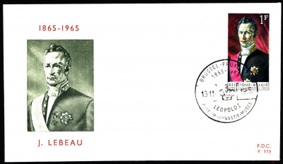 Belgia FDC 1965 Mi 1408 Lebeau, Joseph