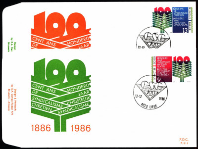Belgia FDC 1986 Mi 2290-2291 Labour unions textile