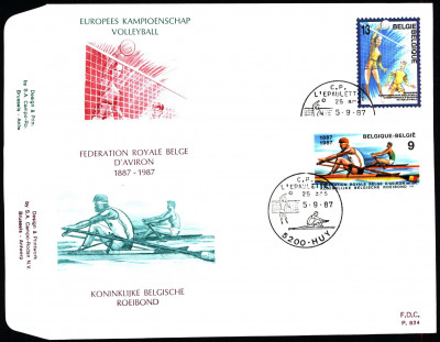Belgia FDC 1987 Mi 2311-2312 100 Years Royal Belgian Rowing