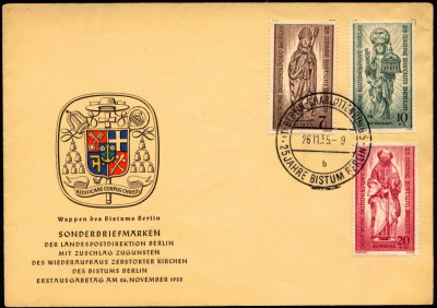 Niemcy FDC 1955 Mi 132-134 - 25 Years Roman Catholic Diocese