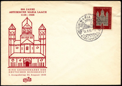 Niemcy (BRD) FDC 1956 Mi 238 Abbey church Maria Laach
