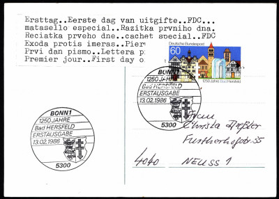 Niemcy (BRD) FDC 1986 Mi 1271 Town Buildings