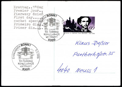 Niemcy (BRD) FDC 1986 Mi 1281 King Ludwig II