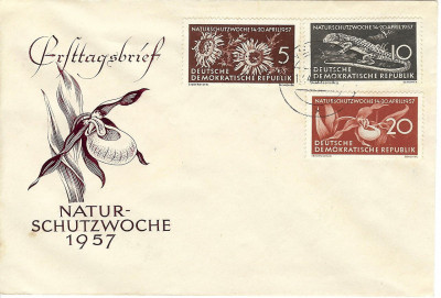 Niemcy (DDR) FDC 1957 Mi 561-563 Nature Conservation