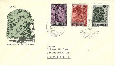 Liechtenstein FDC 1959 Mi 377-379 Trees and bushes