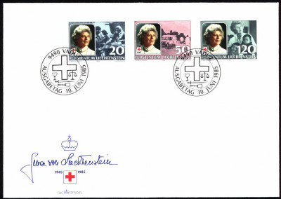 Liechtenstein FDC 1985 Mi 875-877 Gina Prezident Red Cross