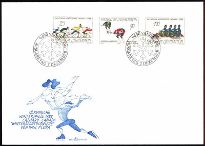 Liechtenstein FDC 1987 Mi 934-936 Olympic Games- Calgary