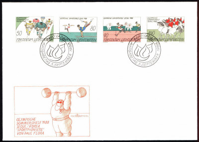Liechtenstein FDC 1988 Mi 947-950 Olympic Games- Seoul