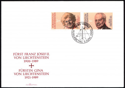 Liechtenstein FDC 1990 Mi 988-989 Gina & Franz Josef II