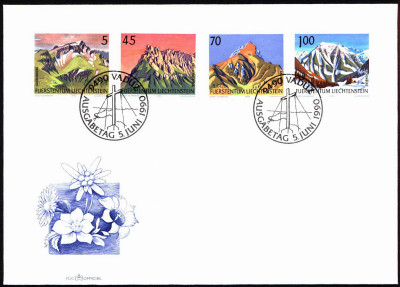 Liechtenstein FDC 1990 Mi 993-996 Mountains II
