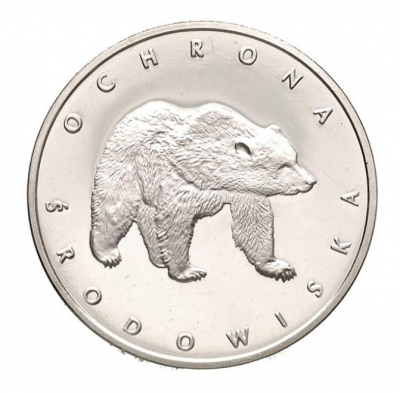 Srebrna 100 zł Ochrona środowiska Niedźwiedź 1983r