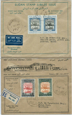 SUDAN 1948 - 2 koperty FDC-polecona i lotnicza.