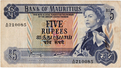 MAURITIUS 1967-P30-5 RUPII! Gratis wysyłka!