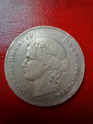 5 Frank&oacute;w Szwajcaria SREBRO 25g Ag.900 - 1892