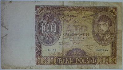 100 złotych 9 listopada 1934. Seria: AK. 0658144