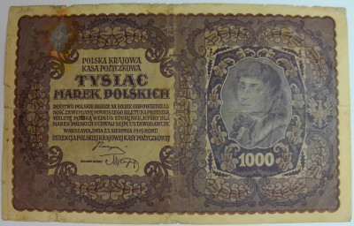 BANKNOT 1000 Marek Polskich 1919 Kościuszko
