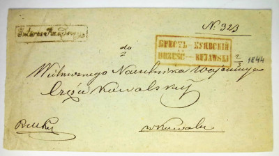 List - obwoluta Poczta: Brześć Kujawski 1844r.