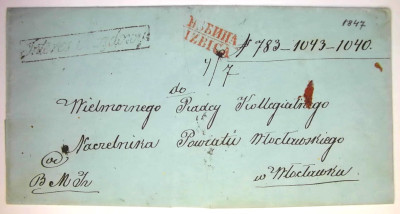 List - obwoluta Poczta: Izbica 1847r.
