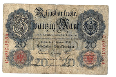 Niemcy - BANKNOT - 20 Marek 1908