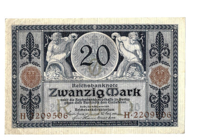 Niemcy - BANKNOT - 20 Marek 1915 seria H (26)