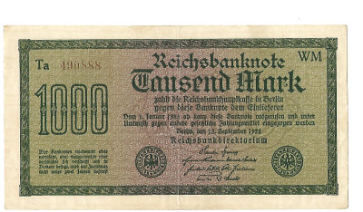 BANKNOT Niemcy - 1000 Mark - 1922 (47)   seria: TA 490888