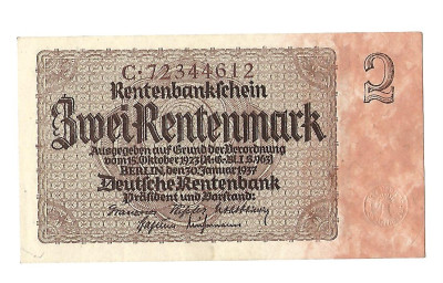 Stary banknot 2 marki 2 Rentenmark 1937 antyk Niemcy  (61)