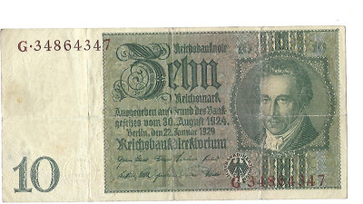 BANKNOT NIEMCY - 10 reichsmark 1924 / 1929 rok (69)