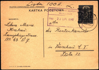 GG Cp 3.III.2 h3 sygn. VI.1939  Warszawa (Biuro emerytalne)