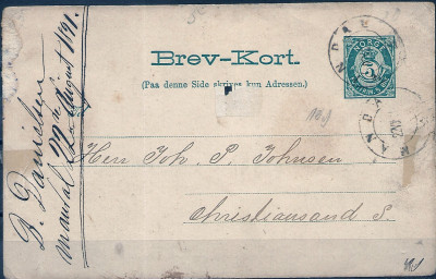 1890 r Norwegia Karta Pocztowa