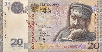20 zł Banknot 100 rocznica niepodległość Piłsudski