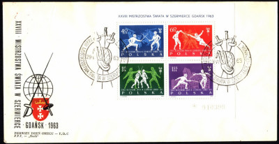 FDC 1963 S-281 Fi blok 38 XXVIII MŚ w szermierce