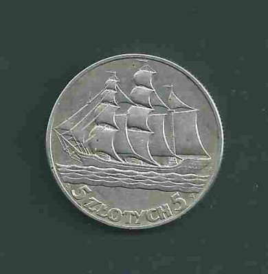 1936 r. Moneta 5 zł Żaglowiec II RP
