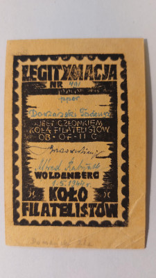 Legitymacja Koła Filatelistycznego -Poczta obozowa
