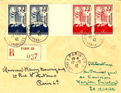 FRANCJA 1942 FDC - LEGION TRICOLORE!