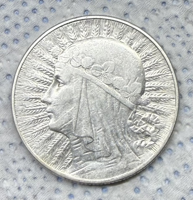 5 ZŁ Z 1933 ZE ZNAKIEM, GŁOWA KOBIETY