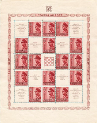 CHORWACJA 1943-DWA ARKUSZE-ANTE PAVELIC MNH**!