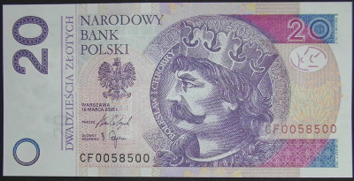20 zł 2025 rok seria CF 0058500 UNC RADAR