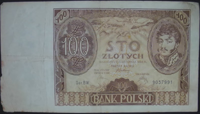 100 złotych 9 listopada 1934. Seria: B.W. 9057991